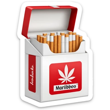Cigarette pack emoji, Marlboro style, open box, visible cigarettes sticker