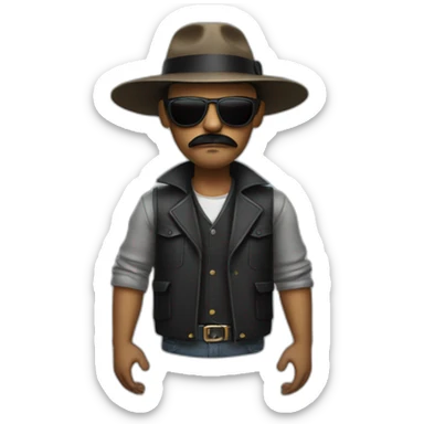 Gangster with a hat, sunglasses, mustache and weapons sticker