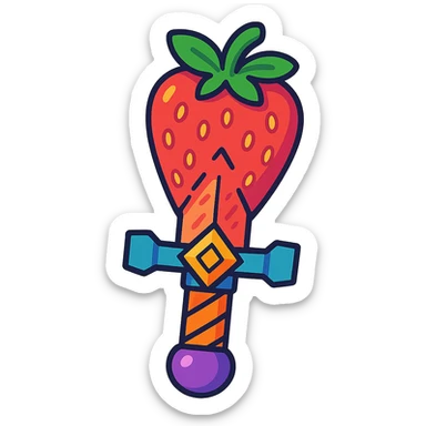 a sword with a blade made of strawberry, playful and colorful, vibrant toon style sticker