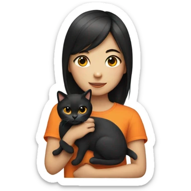 Asian girl holding orange and black cat sticker