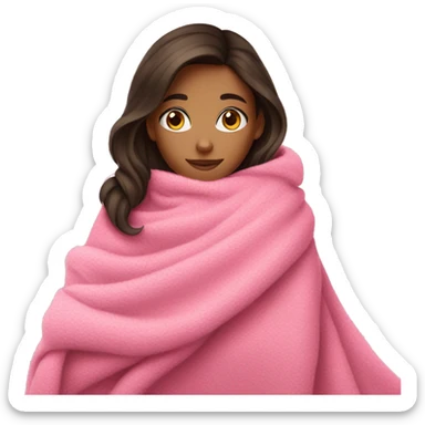 A brunette girl with a pink big cozy blanket sticker
