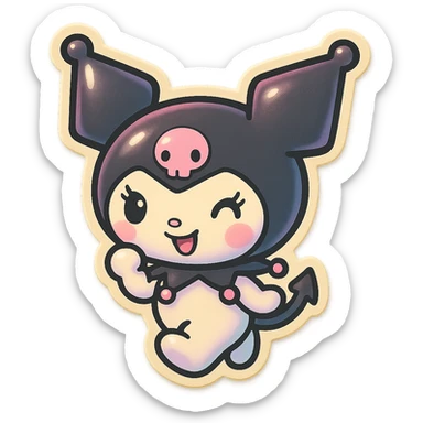 Kuromi character as a cute sticker with bold outlines, playful expression, pastel colors sticker