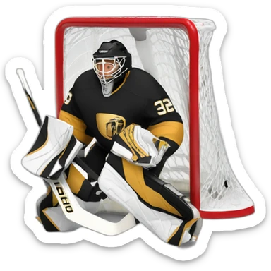 Ice hockey goalie with black and gold pads sticker