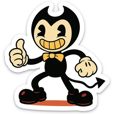 Bendy cartoon demon, vibrant toon style, bold outlines, energetic stance sticker
