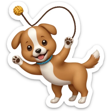 dog playing with a string toy sticker