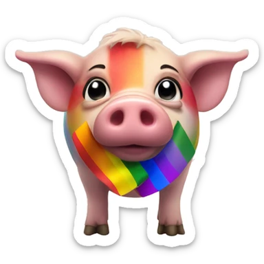 A gay pig with rainbow flags and a dirty look  sticker