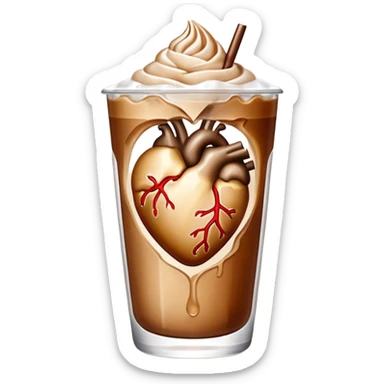 Anatomic heart composed of iced latte and ice cube inside the heart  sticker