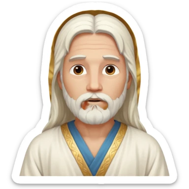 Jesus, Son of God from Gods and Goddesses with long white hair and beard, white outfit sticker