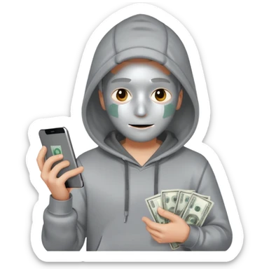 Silver skin, hoodied holding phone and money sticker
