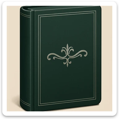 Create an emoji of a classic French book inspired by 'À la recherche du temps perdu' with a dark green cover, silver title, elegant and minimal design, no text. Maintain a classic and refined look. sticker