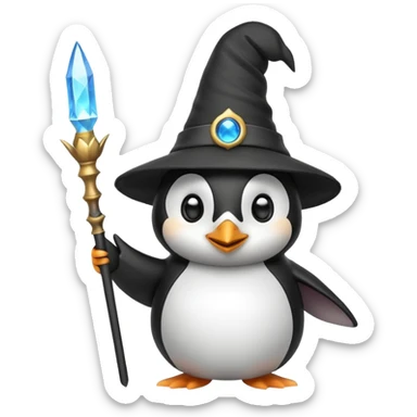penguin wizard waving wand mystical aura sticker