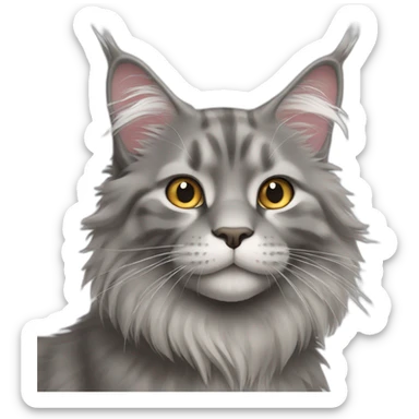 Fluffy mainecoon grey cat sticker