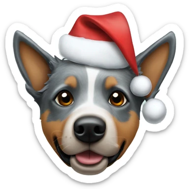 Blue heeler dog with a Christmas hat sticker