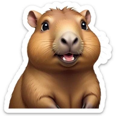 Cinematic Comical Capybara Portrait Emoji, Head tilted dramatically with an exaggeratedly shocked expression, featuring a robust, rotund build with wide, comically expressive eyes full of humorous disbelief, Simplified yet hilariously expressive features, highly detailed, glowing with a slightly sassy natural glow, high shine, dramatic yet playful, stylized with an air of quirky charm, soft glowing outline, capturing the essence of a meme-worthy capybara that looks ready to side-eye its way into viral fame! sticker