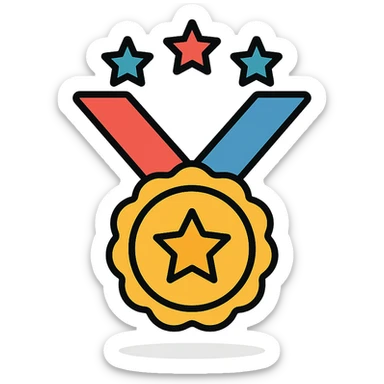 vector icon of a top category with gold and colorful elements, elegant and minimalist flat design, award badge style, 2D flat vector, trending icon look, soft shadows, no text, isolated on white background, perfect for commercial use sticker