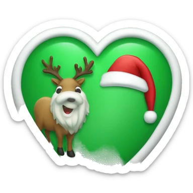Green Heart outline with a Santa Claus scene on the inside with his reindeer  sticker