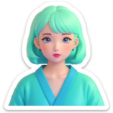 Vaporwave aesthetic Japanese girl with pastel gradient hair, 80s retro style, sunset grid background, pink and teal color scheme, nostalgic aesthetic sticker