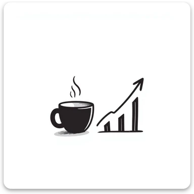 a doodle of a coffee cup next to a bullish stock graph sticker