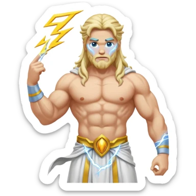 Zeus, whole body, white clothes, long hair, lightnings sticker