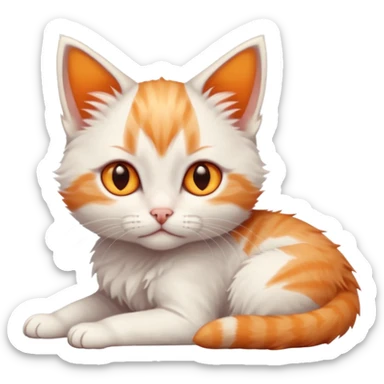 full body of very small + skinny ginger and white kitten with deep orange eyes and triangular shaped face lying down sticker
