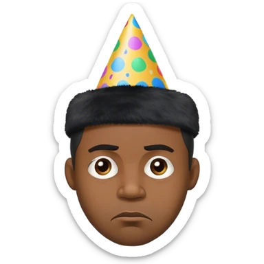 Black Man frowning, wearing Party hat  sticker