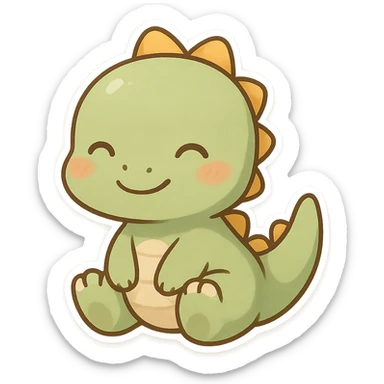 chibi style dinosaur, small and cheerful sticker