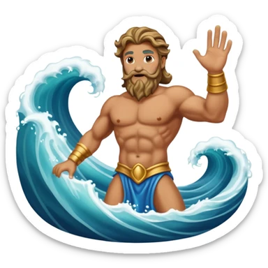 Poseidon with wave coming up behind him sticker