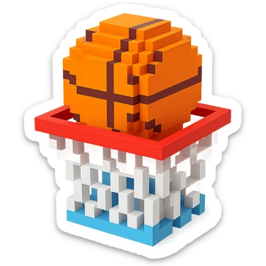 Voxel-style basketball in a net, no background, variation 7. sticker