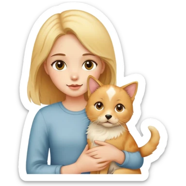 Girl holding a cat and a dog sticker