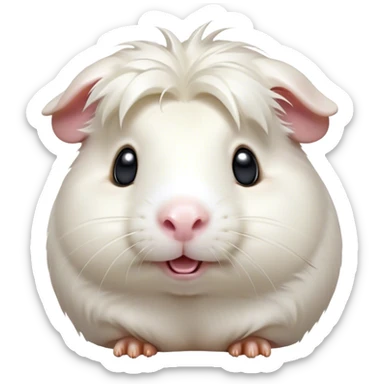 Cinematic Comical White Guinea Pig Portrait Emoji, Head tilted dramatically with an exaggeratedly amused expression, featuring a glossy, pristine white coat with an adorably scrunched face, wide, expressive dark eyes filled with playful disbelief, Simplified yet hilariously expressive features, highly detailed, glowing with a slightly sassy glow, high shine, dramatic yet playful, stylized with an air of cheeky mischief, bright and endearing, soft glowing outline, capturing the essence of a spirited and over-the-top guinea pig, so meme-worthy it feels like it could side-eye its way into internet fame instantly! sticker