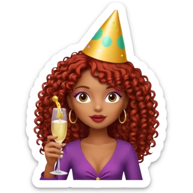 generate a pretty bratz brown skinned girl curly dark red hair at a party with friends sticker