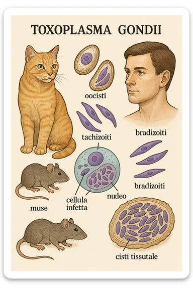 Toxoplasma gondii, che infetta tutti gli animali a sangue caldo, compreso l'essere umano in italiano sticker
