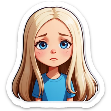 beautiful white girl with long straight blonde hair und blue eyes crying sticker