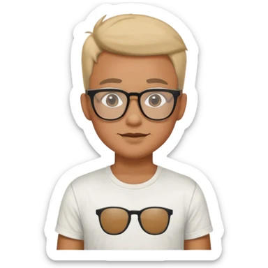 gender neutral character, chest up, graphic t-shirt, hip glasses, friendly expression sticker