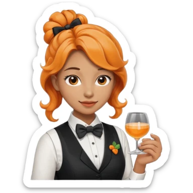 a bartender lady with bow tie and vest, having orange wavy bun hair















 sticker