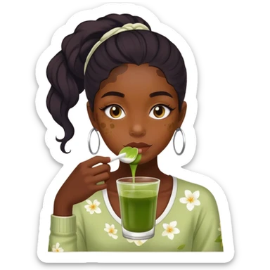 Haz a una chica morena con vitiligo y tomando matcha sticker
