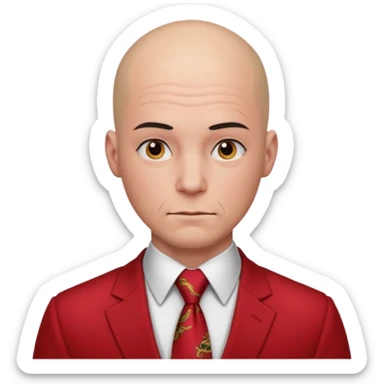 man Bald with red necktie, red dress, heavy tattoos. sticker