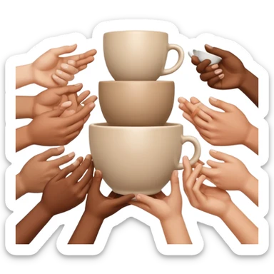 many hands hold the cup

 sticker