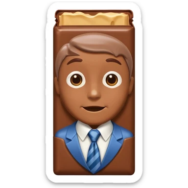 A chocolate with a tie and facial features sticker