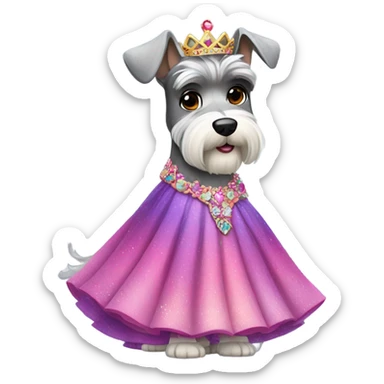 Schnauzer wearing a princess dress matching her owner Elisa sticker