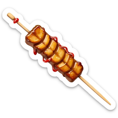 Cinematic Realistic Satay Dish Emoji, depicted as skewered, marinated meat grilled to perfection rendered with rich, smoky textures and dynamic, appetizing lighting. sticker
