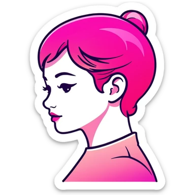Girl in profile view with curved silhouette, transparent glass style, bright pink gradient, with highlights and shadows, minimalist design sticker