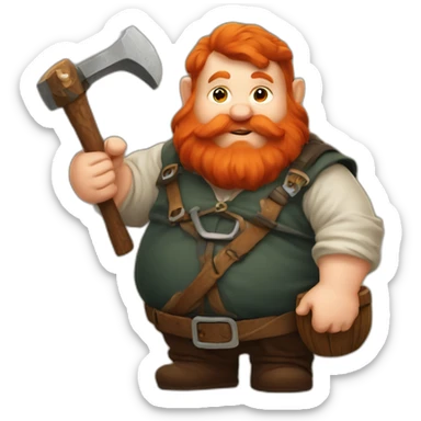 Fat redhead dwarf with beer and pickaxe sticker