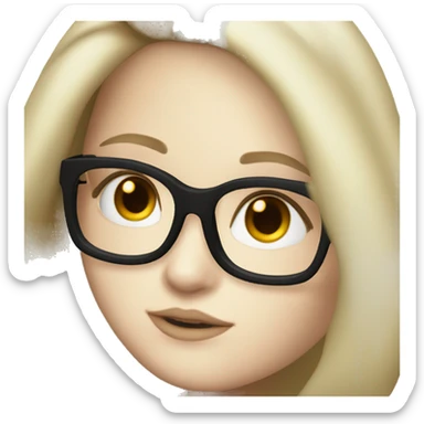 Pale skin, Black mid-long-hair, girl, thick black frame glasses, black sticker