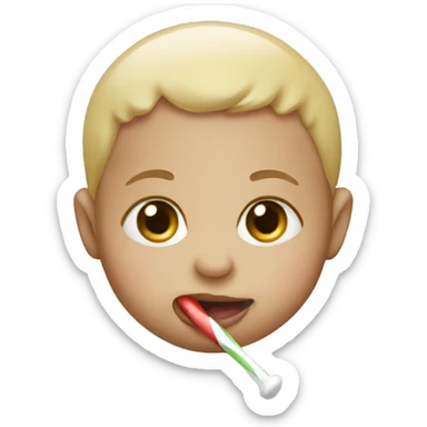 A baby with a sucker sticker