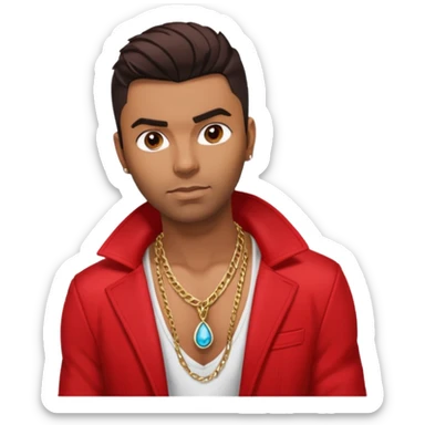 Ginuewine with dark brown hair, shirtless with necklace, red jacket sticker