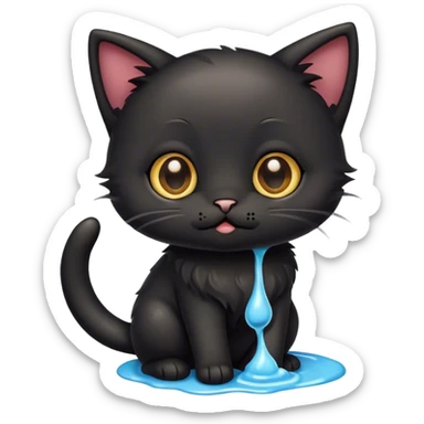 Black kitten with poo sticker