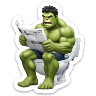 hulk sitting on a toilet, reading a newspaper sticker