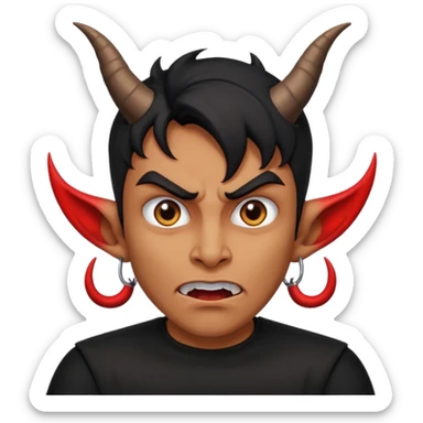 The guy looks at you with contempt and disgust, rolls his eyes, and wears black clothes and has devil horns. sticker