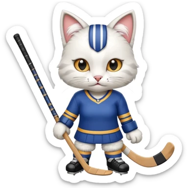 female cat hockey player with hockey stick sticker